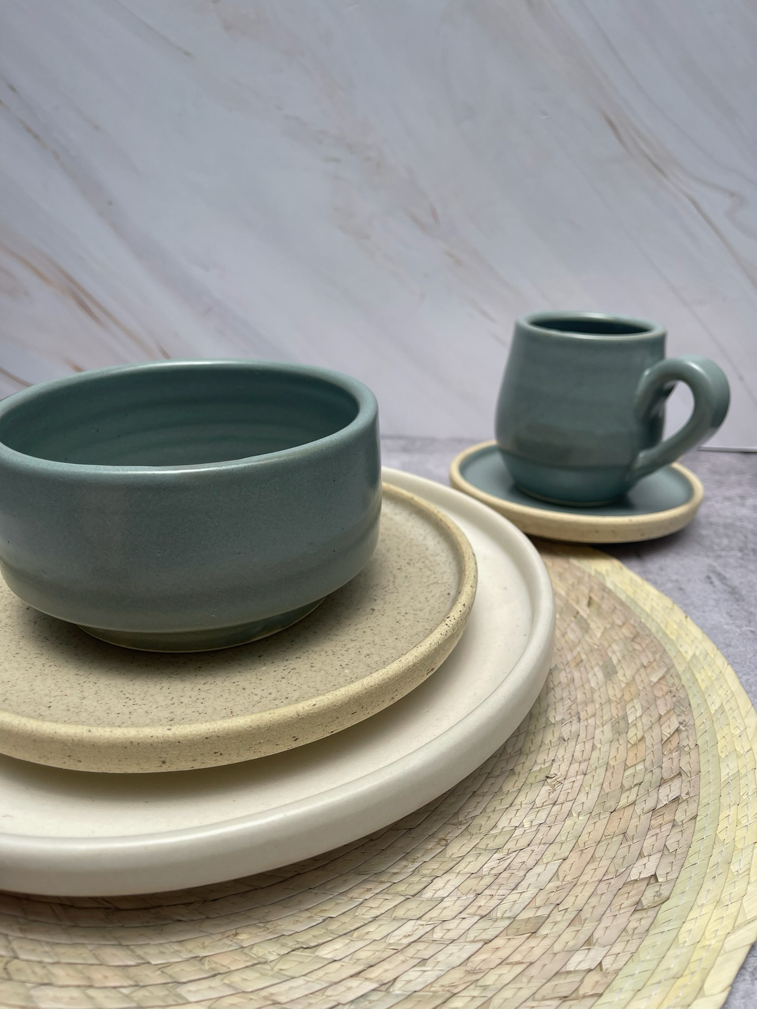 Set Básico Vajilla Cerámica Kua. Gris / Arena