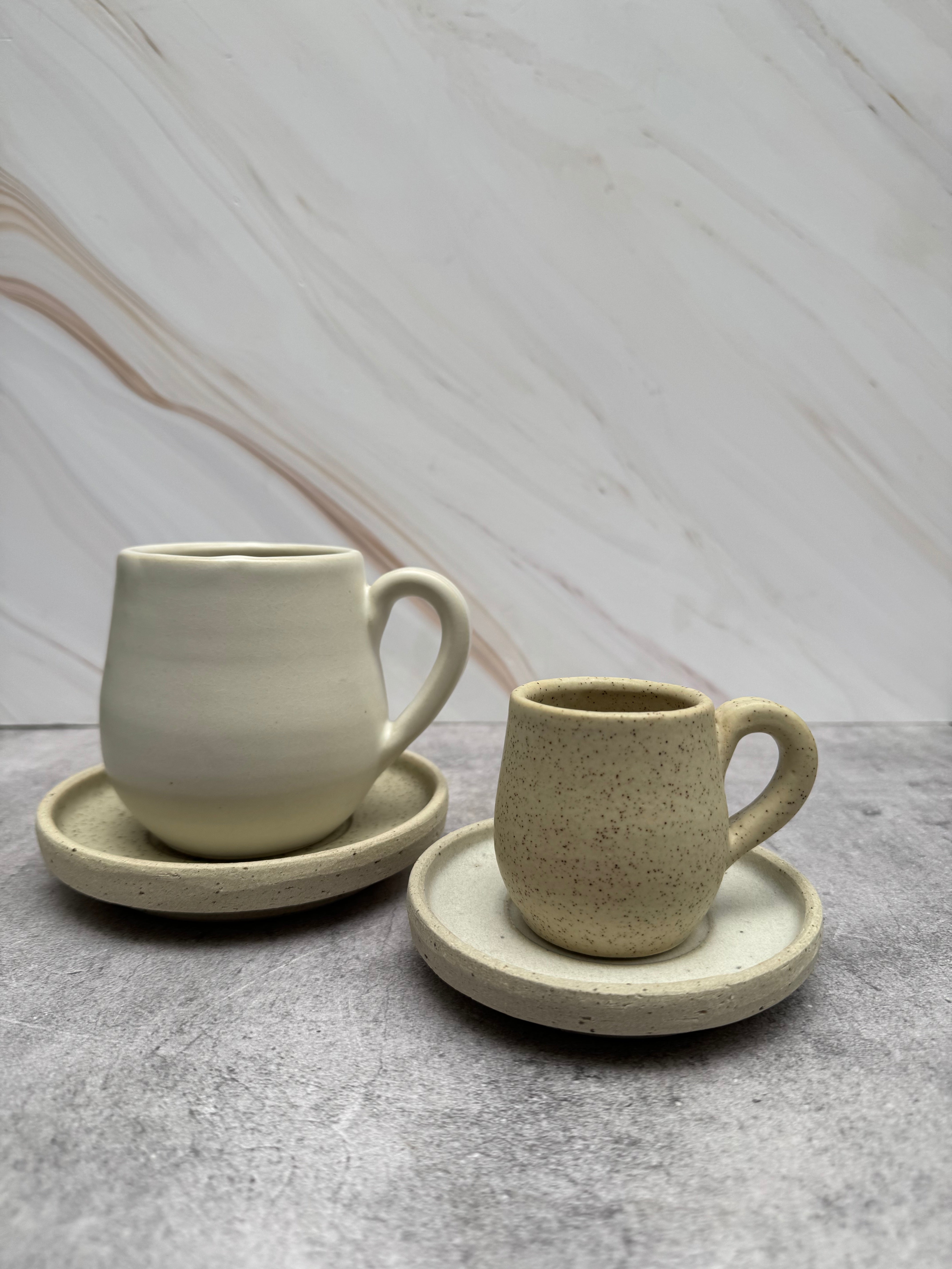 Set Café Express Vajilla Cerámica Kua.  Blanca/Arena